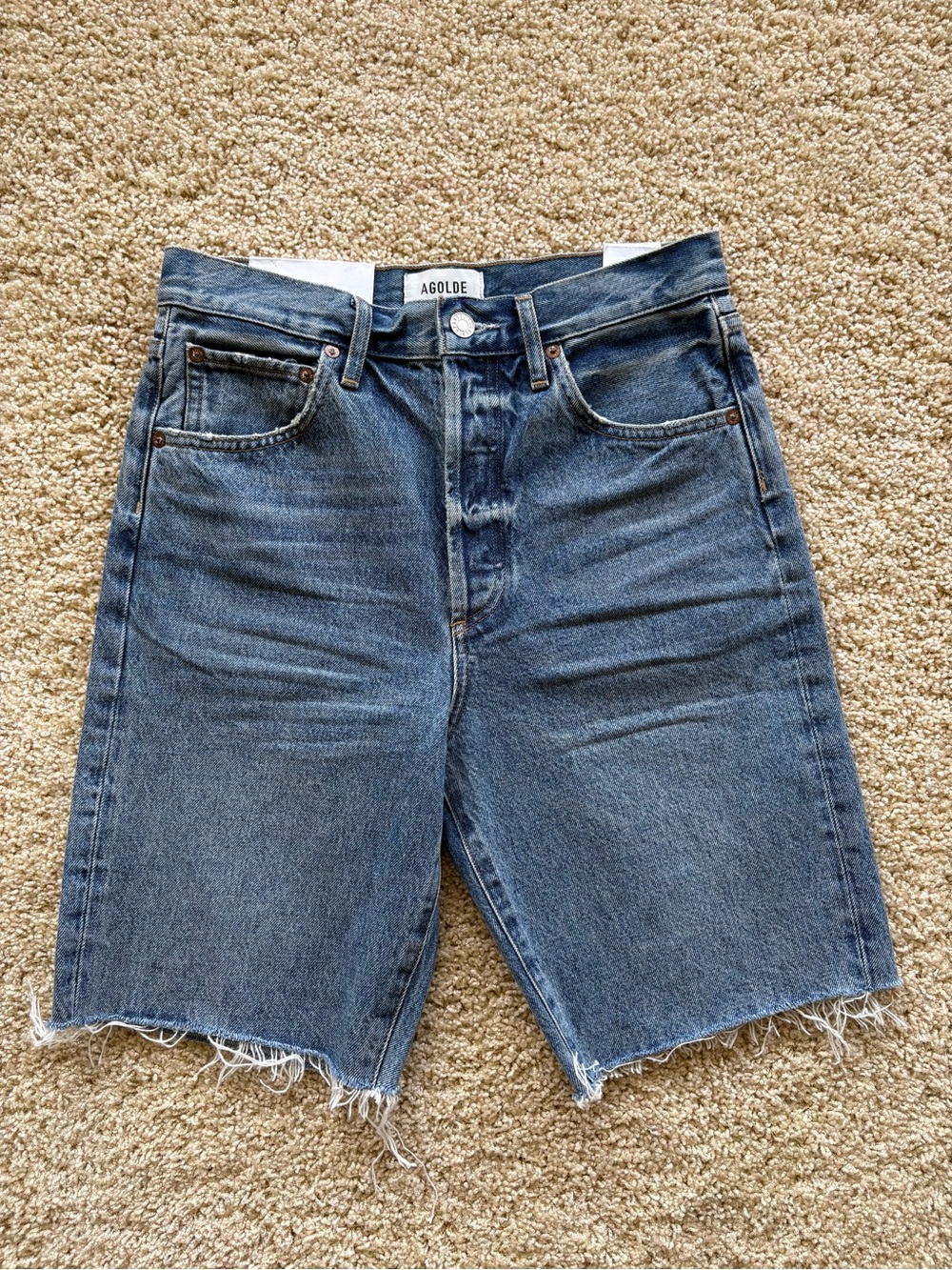 AGOLDE 90s Mid Rise Loose Short In Ruin Size 24 Raw Hem Cut Off‎ NWT